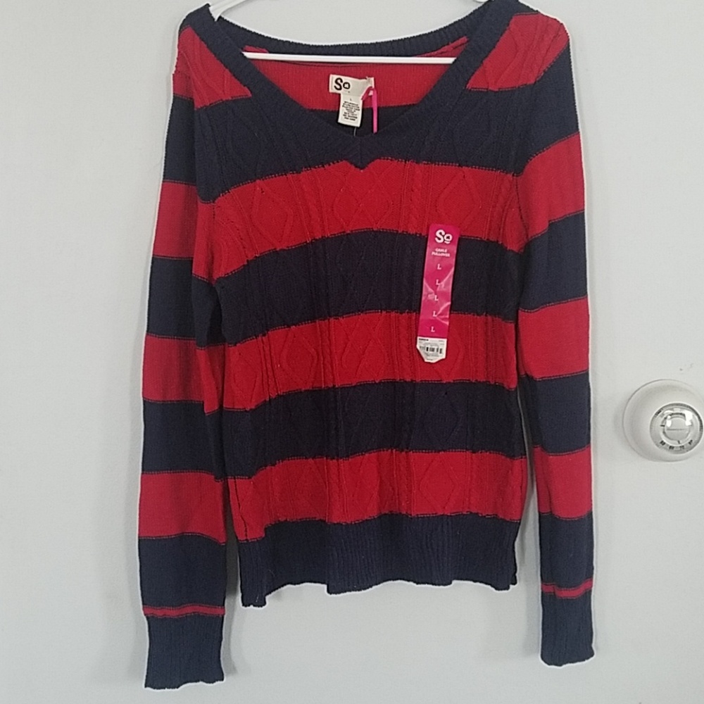 So. Striped Cable Pullover Sweater